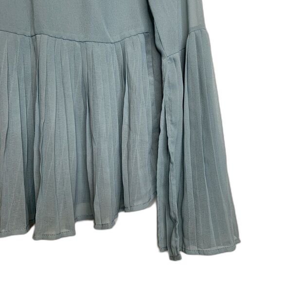ASOS Pleated Blouse Turquoise Blue / Green Top Peplum Hem Semi Sheer Flared Sz 2 - Picture 9 of 12